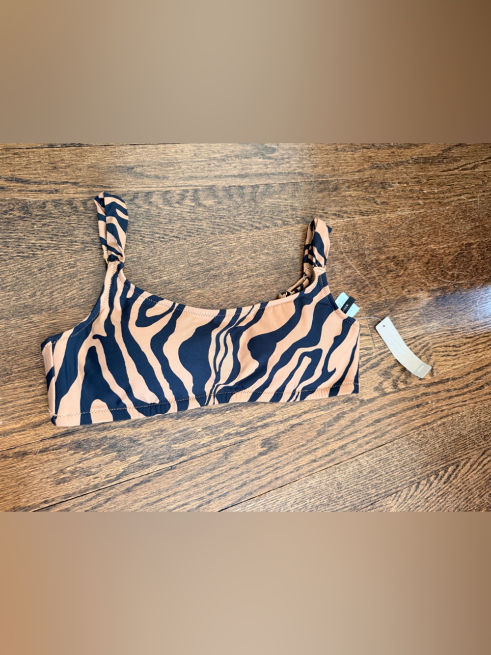 J. Crew Brown and Black Zebra-Print Bikini Top